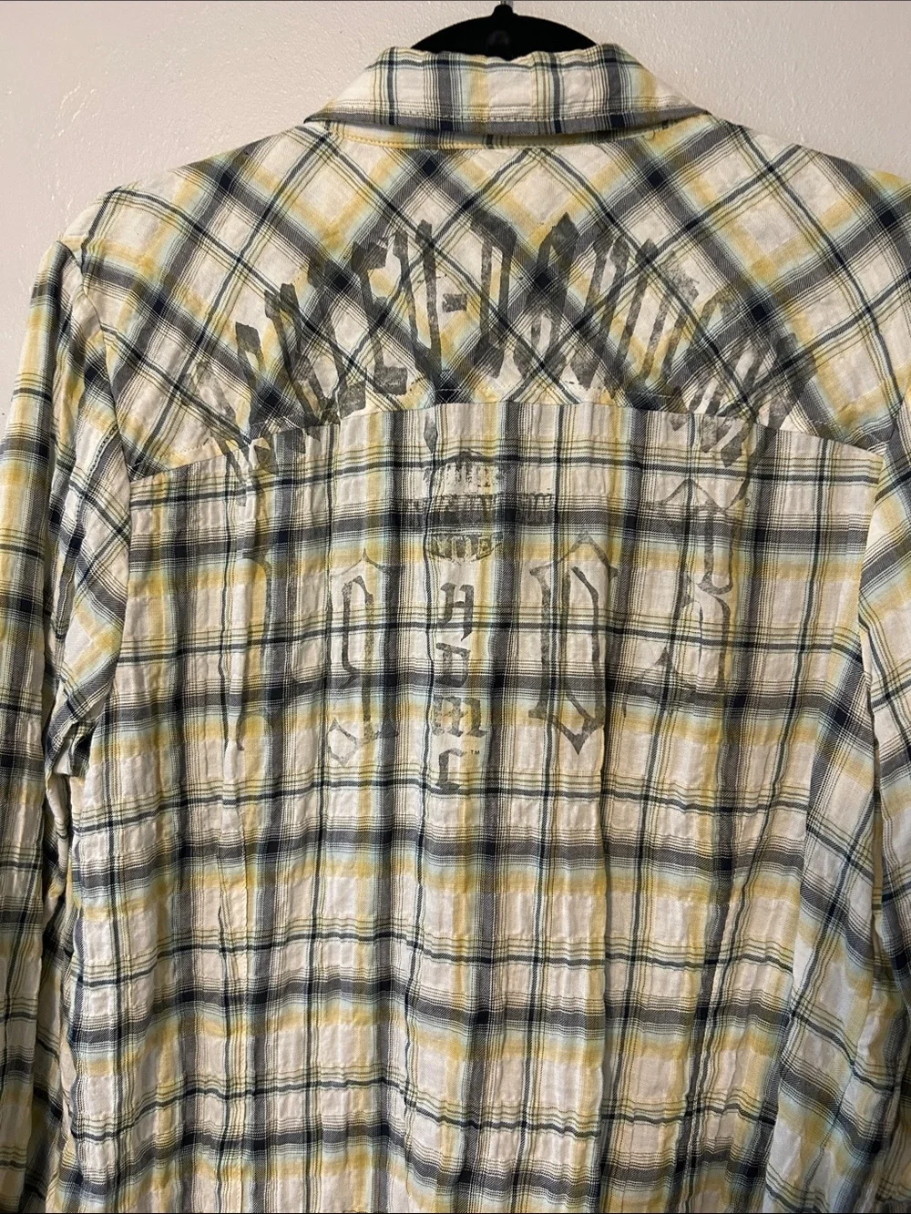 Harley-Davidson Yellow, Green & Cream Plaid Button-Up Shirt